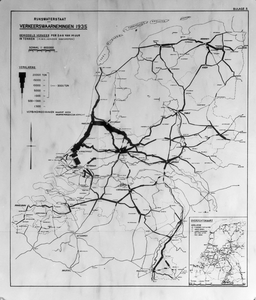43478 Kaart van Nederland met verkeerswaarnemingen (gemiddeld verkeer per dag van 14 uur in tonnen).
